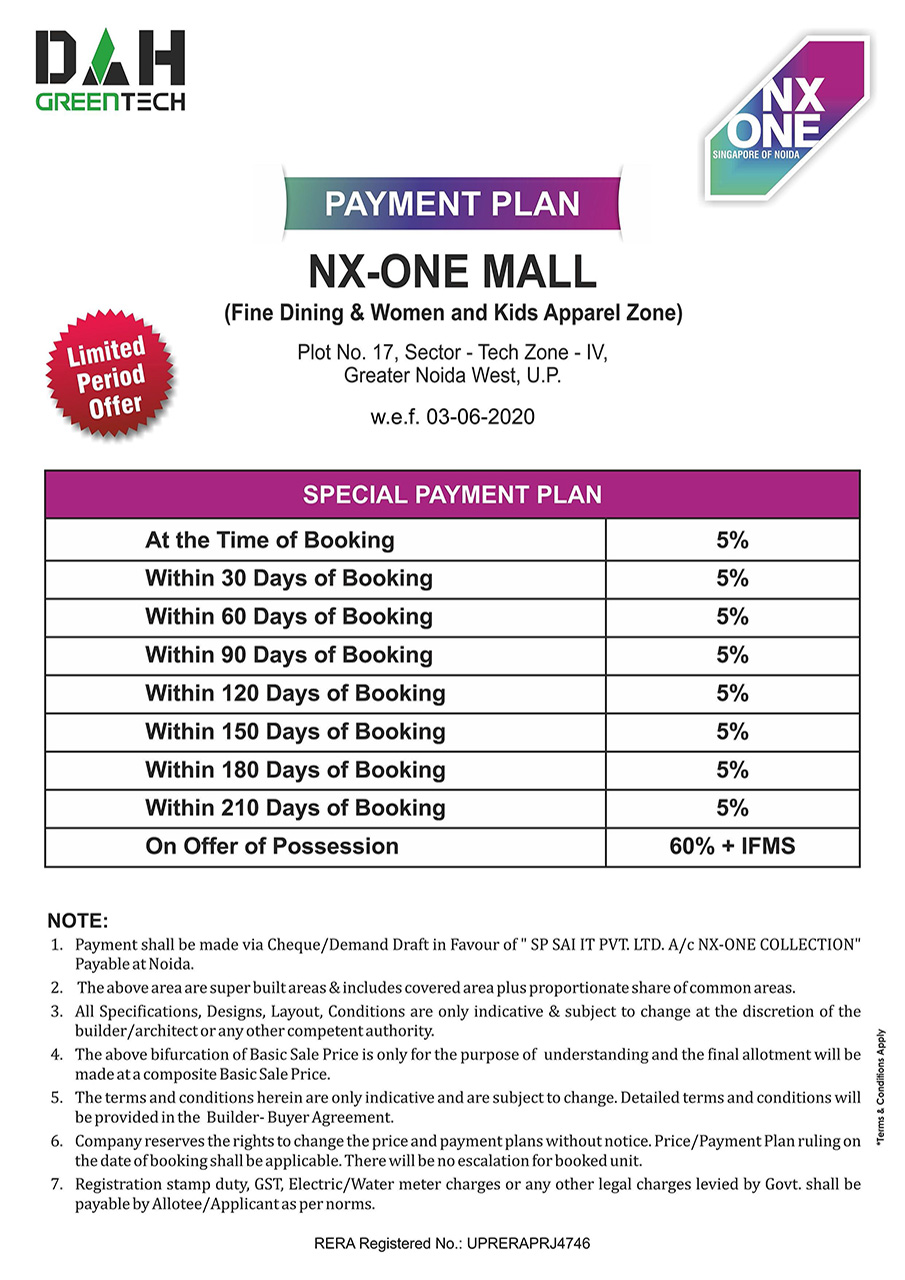 NX One Retail Shops Payment Plan