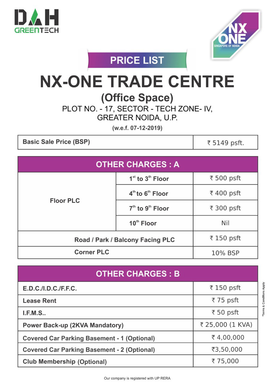 NX One Office Spaces Price List